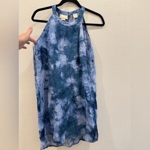 Cynthia Rowley women’s linen tie dye print hi-low hem halter mini dress size s